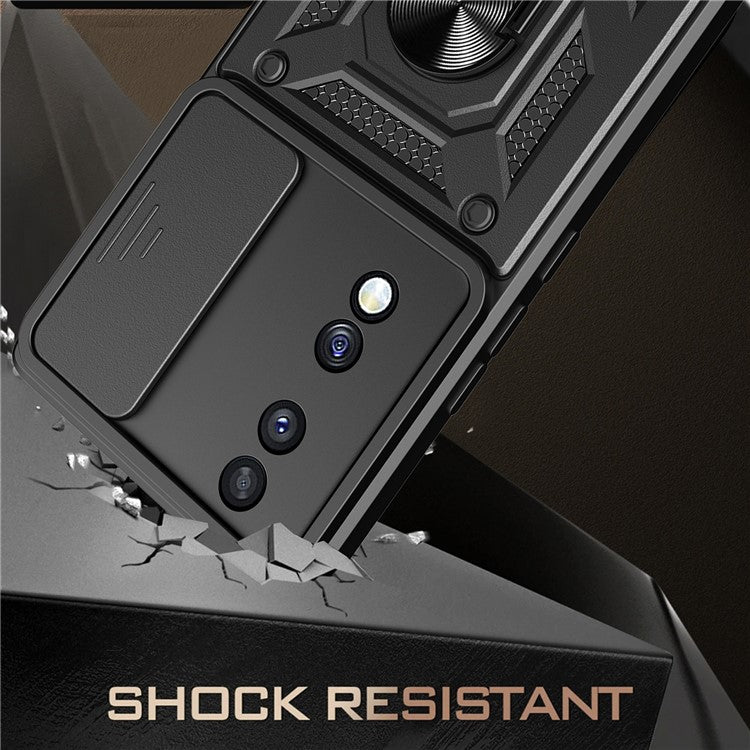 For Honor 70 5G Phone Kickstand Case Slide Camera Lens Protection PC+TPU Cover - Black