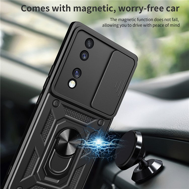 For Honor 70 5G Phone Kickstand Case Slide Camera Lens Protection PC+TPU Cover - Blue