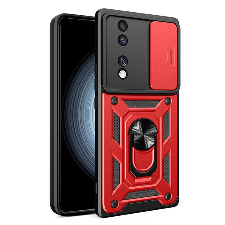 For Honor 70 5G Phone Kickstand Case Slide Camera Lens Protection PC+TPU Cover - Red