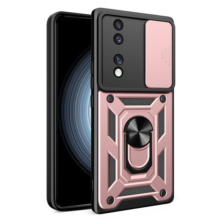 For Honor 70 5G Phone Kickstand Case Slide Camera Lens Protection PC+TPU Cover - Rose Gold