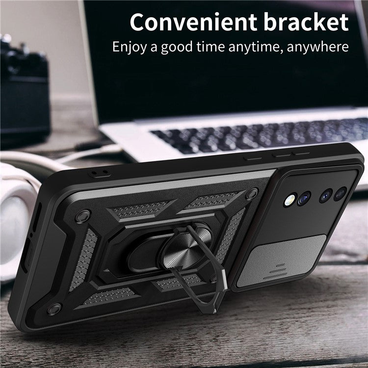 For Honor 70 5G Phone Kickstand Case Slide Camera Lens Protection PC+TPU Cover - Rose Gold