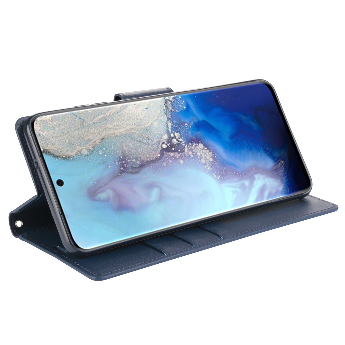HANMAN Mill Series for Samsung Galaxy S20 5G / 4G Leather Phone Case Stand Wallet Anti-drop Phone Cover - Sapphire