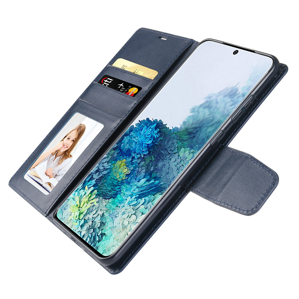 HANMAN Mill Series for Samsung Galaxy S20 5G / 4G Leather Phone Case Stand Wallet Anti-drop Phone Cover - Sapphire