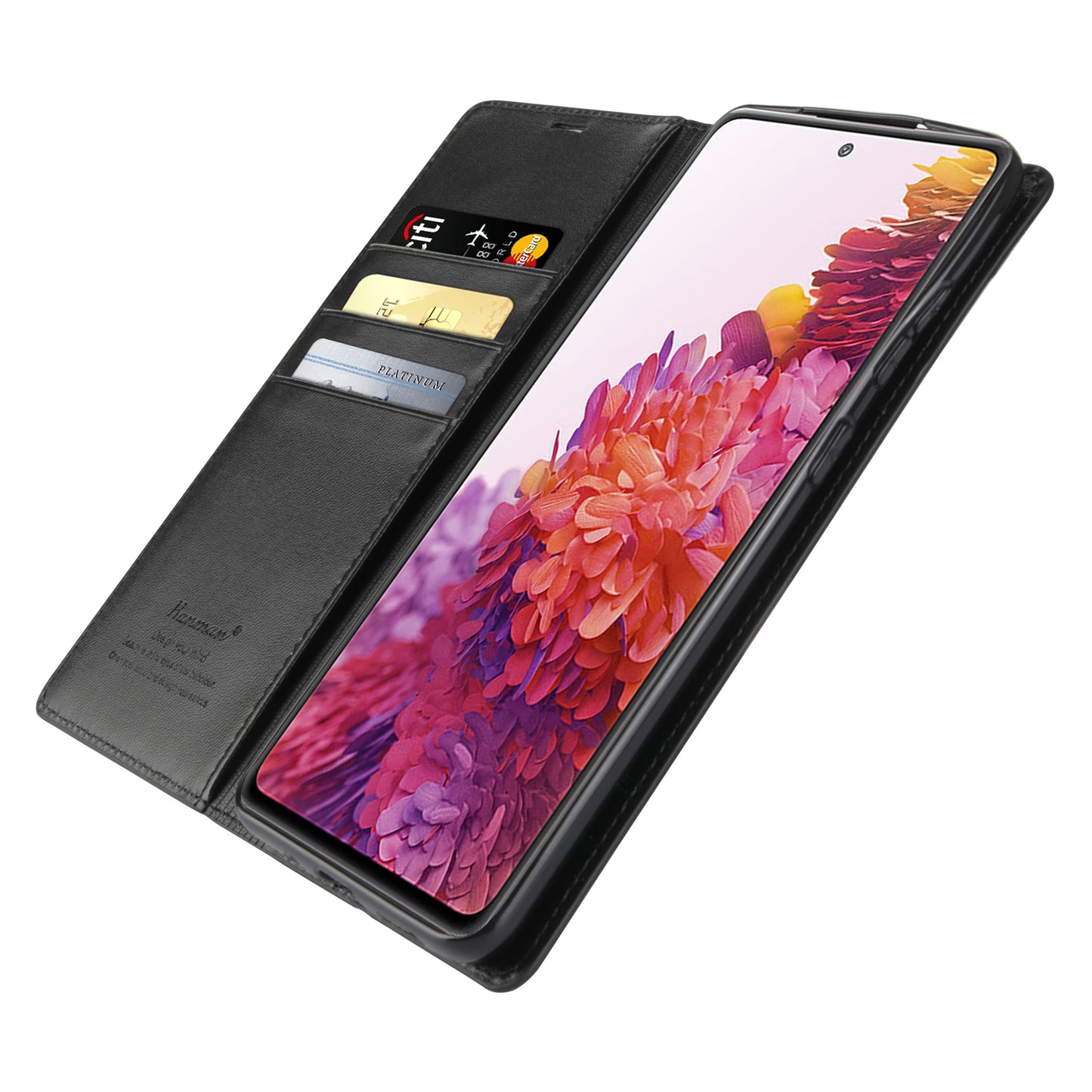 HANMAN Minuo Series Stand Cover for Samsung Galaxy S20 4G / 5G PU Leather Phone Wallet Case - Black