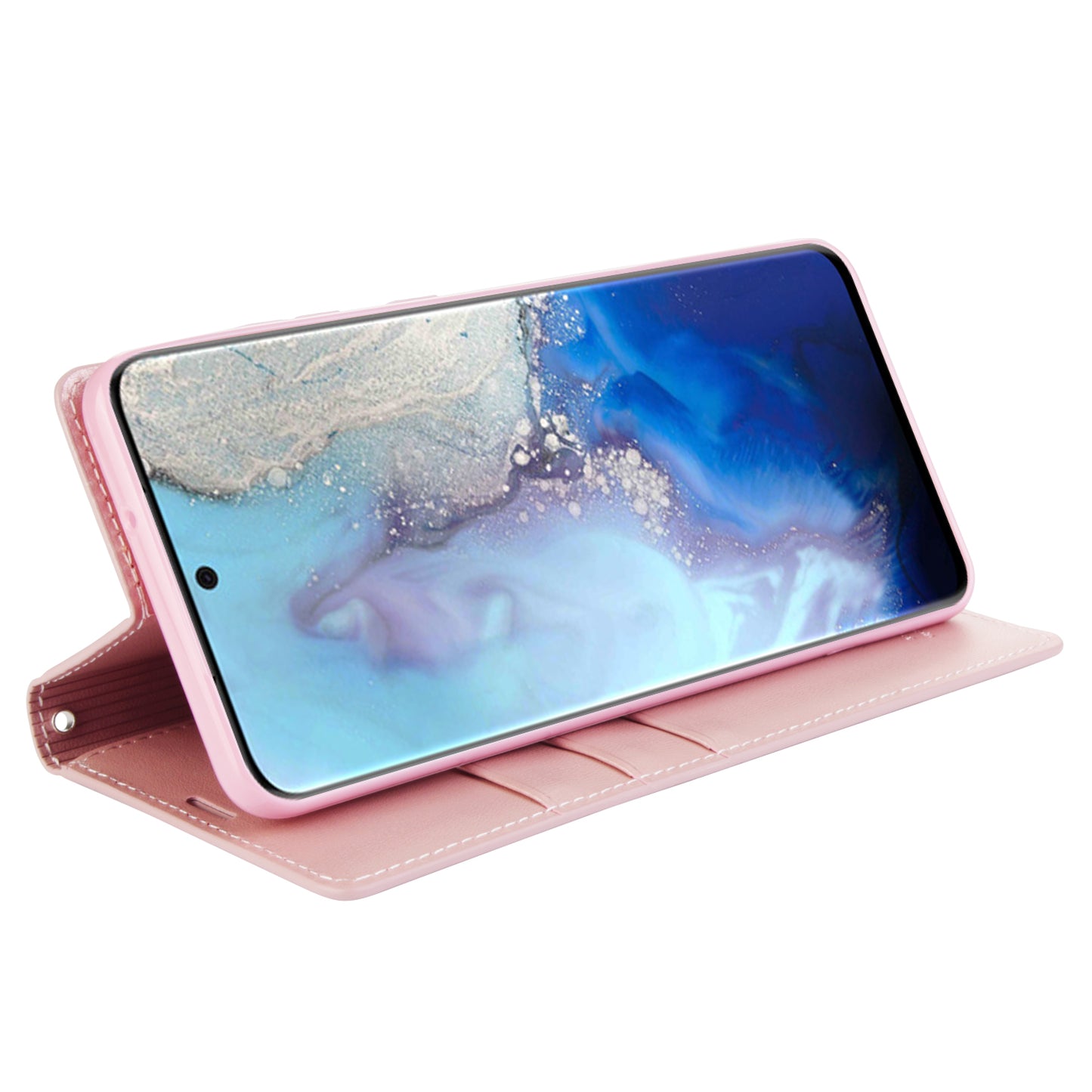 HANMAN Minuo Series Stand Cover for Samsung Galaxy S20 4G / 5G PU Leather Phone Wallet Case - Rose Gold