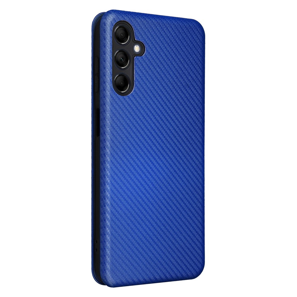 For Samsung Galaxy M14 5G Phone Cover TPU+PU Leather Stand Carbon Fiber Texture Phone Case with Card Slot - Blue