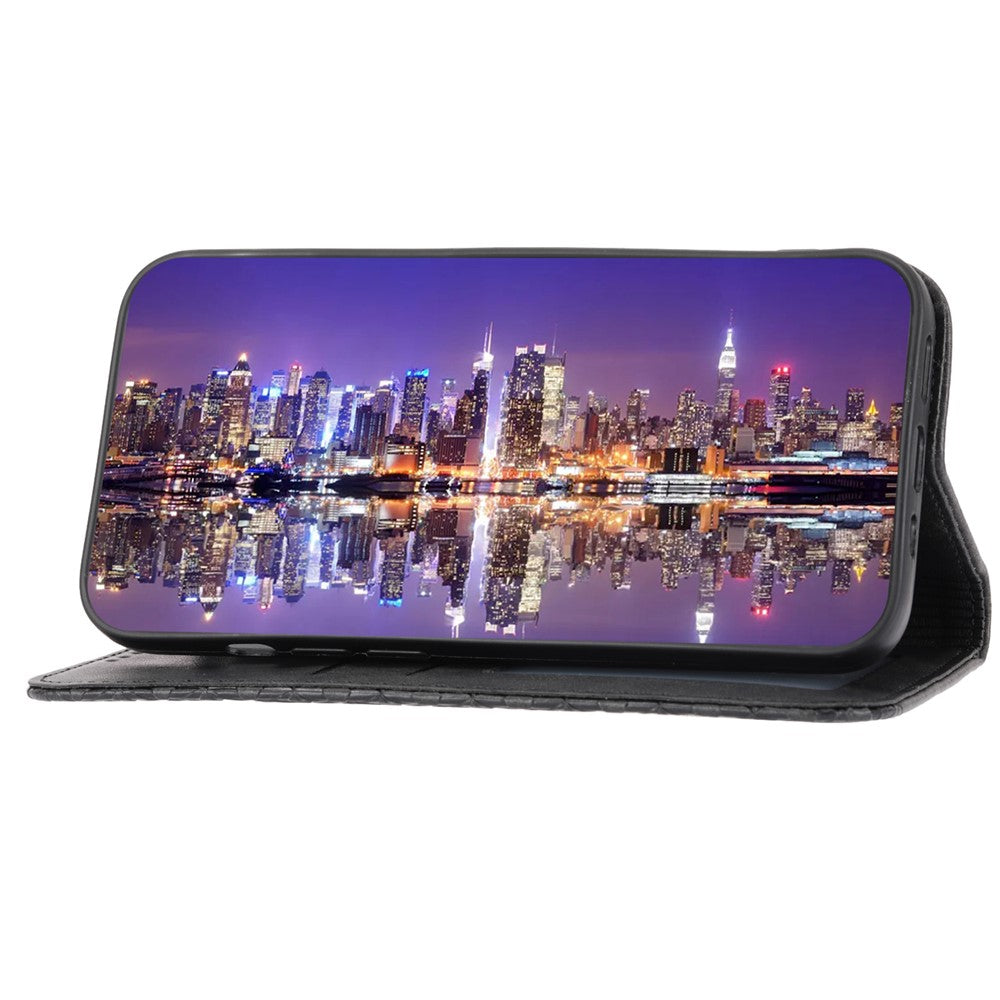 For Samsung Galaxy M14 5G Imprinted Rhombus Pattern Phone Shell Calf Texture PU Leather Stand Phone Case - Black
