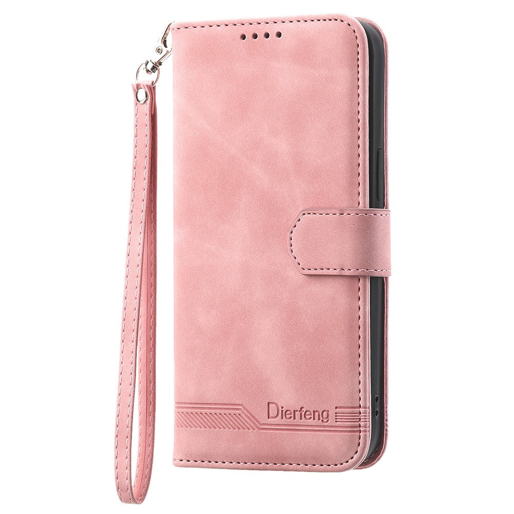 DIERFENG DF-03 For Samsung Galaxy M14 5G Wallet Phone Case Lines Imprinted Leather Flip Cover with Stand - Pink