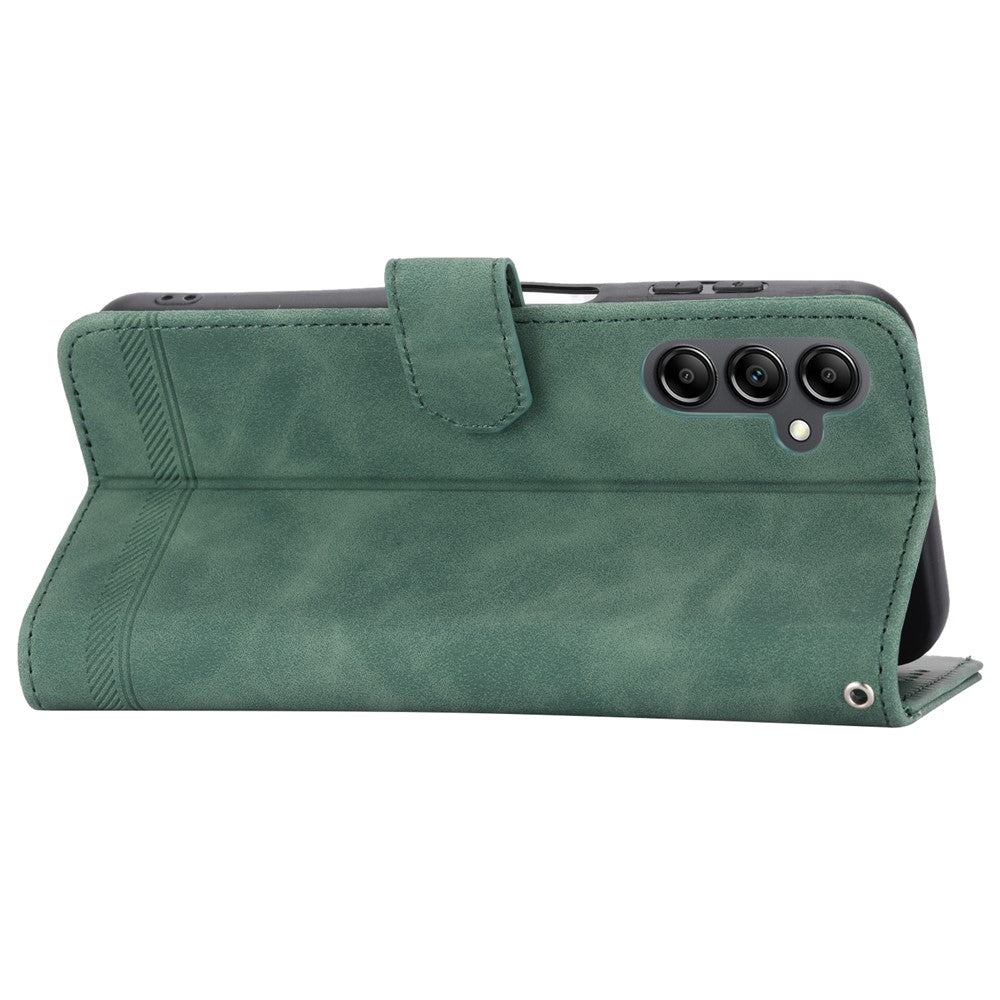DIERFENG DF-03 For Samsung Galaxy M14 5G Wallet Phone Case Lines Imprinted Leather Flip Cover with Stand - Green