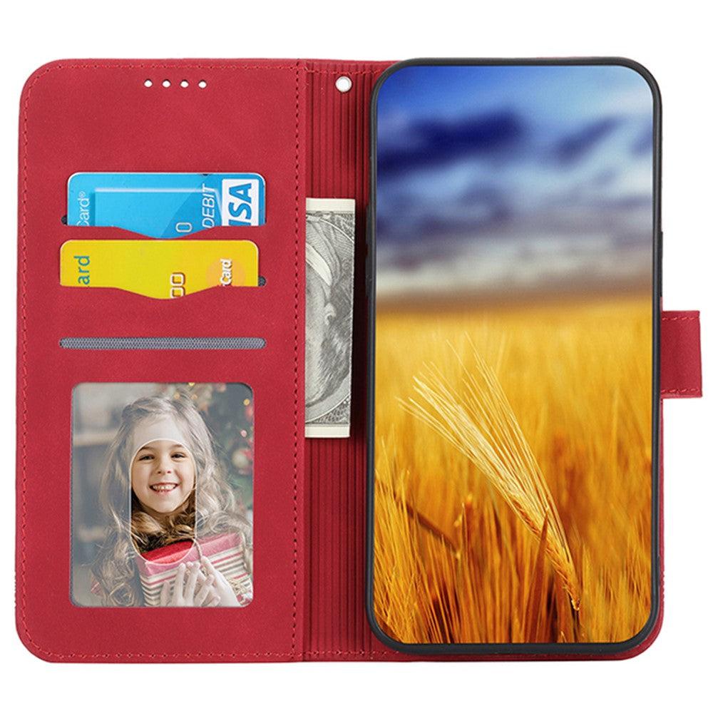 DIERFENG DF-03 For Samsung Galaxy M14 5G Wallet Phone Case Lines Imprinted Leather Flip Cover with Stand - Red