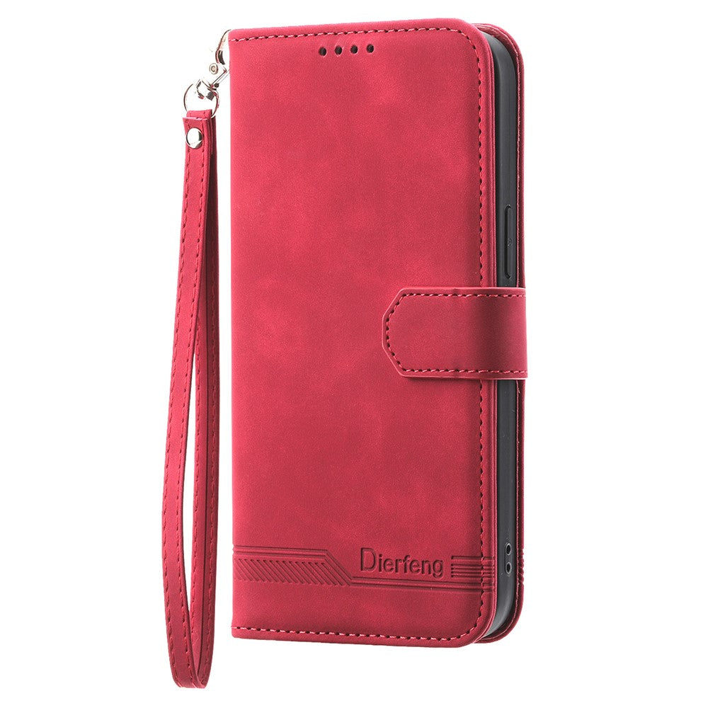 DIERFENG DF-03 For Samsung Galaxy M14 5G Wallet Phone Case Lines Imprinted Leather Flip Cover with Stand - Red