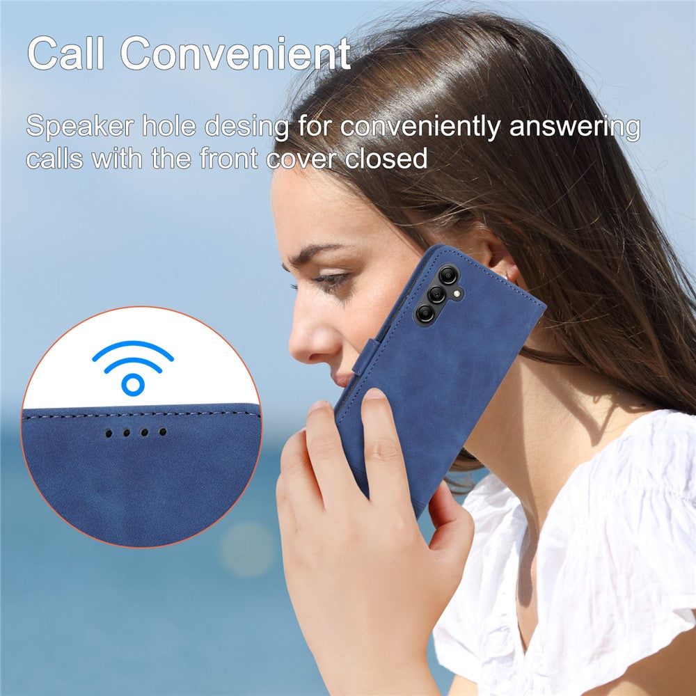 DIERFENG DF-03 For Samsung Galaxy M14 5G Wallet Phone Case Lines Imprinted Leather Flip Cover with Stand - Blue