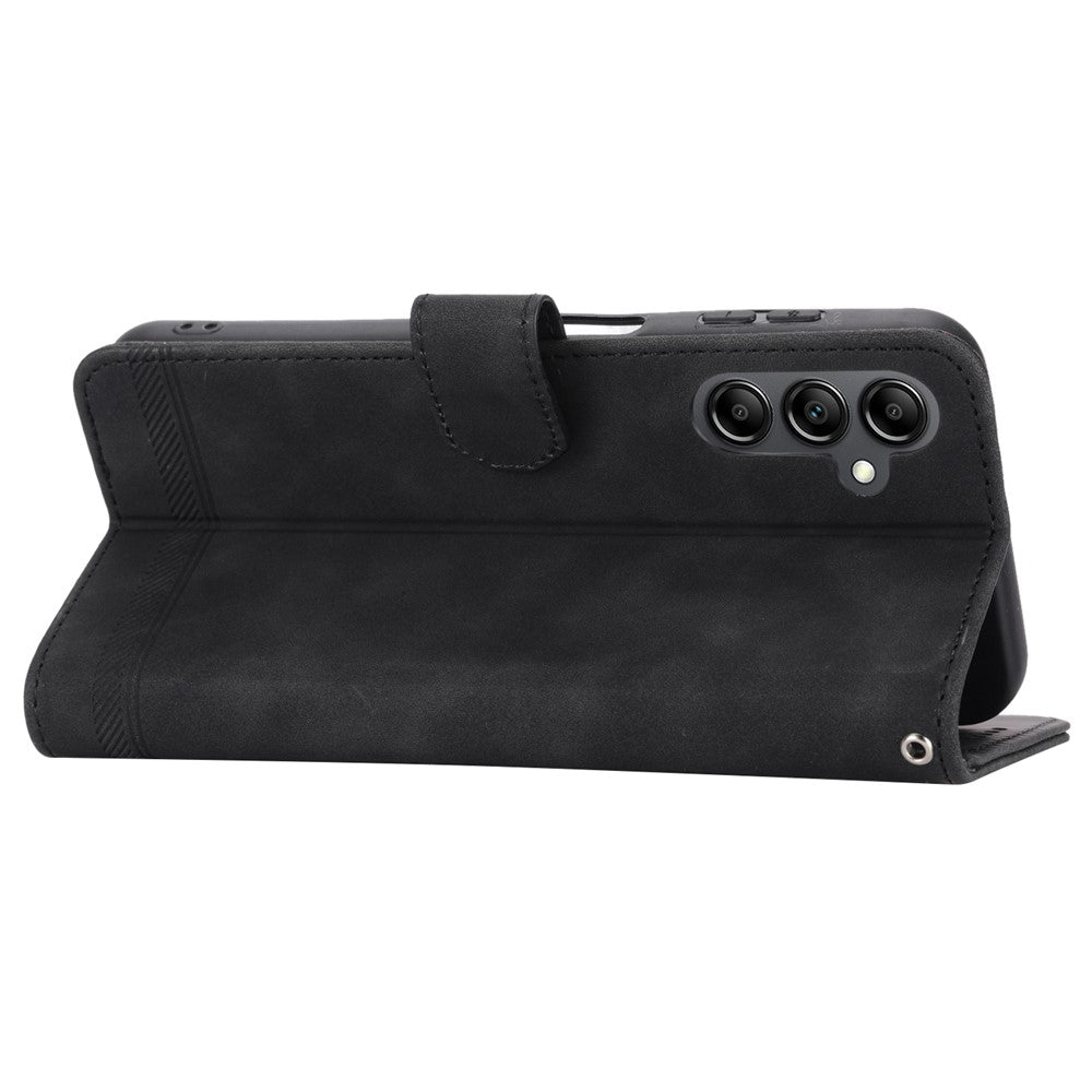 DIERFENG DF-03 For Samsung Galaxy M14 5G Wallet Phone Case Lines Imprinted Leather Flip Cover with Stand - Black
