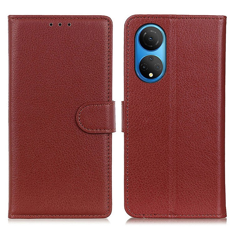 PU Leather Wallet Stand Case for Honor X7 , Litchi Texture Protective Phone Cover - Brown