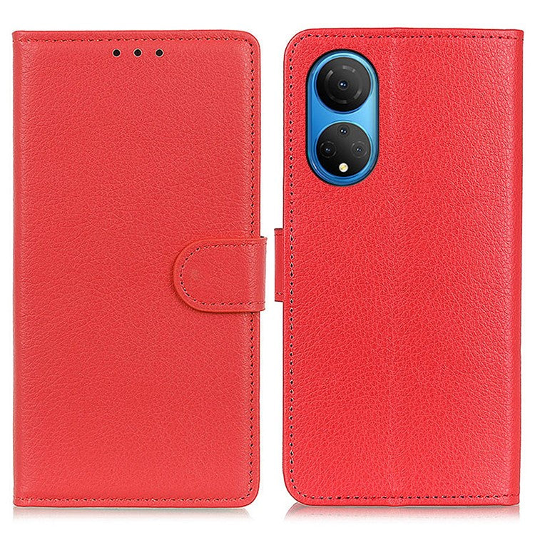 PU Leather Wallet Stand Case for Honor X7 , Litchi Texture Protective Phone Cover - Red