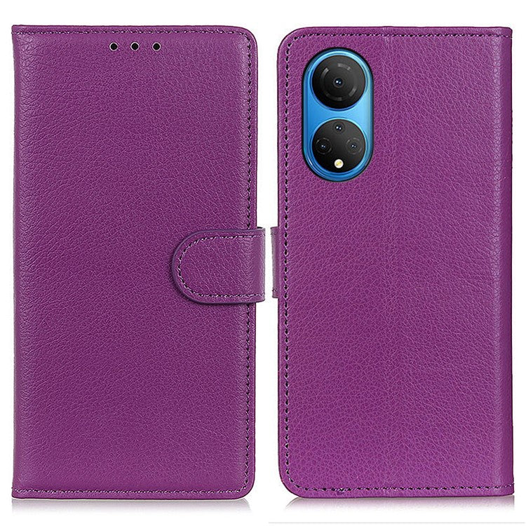 PU Leather Wallet Stand Case for Honor X7 , Litchi Texture Protective Phone Cover - Purple