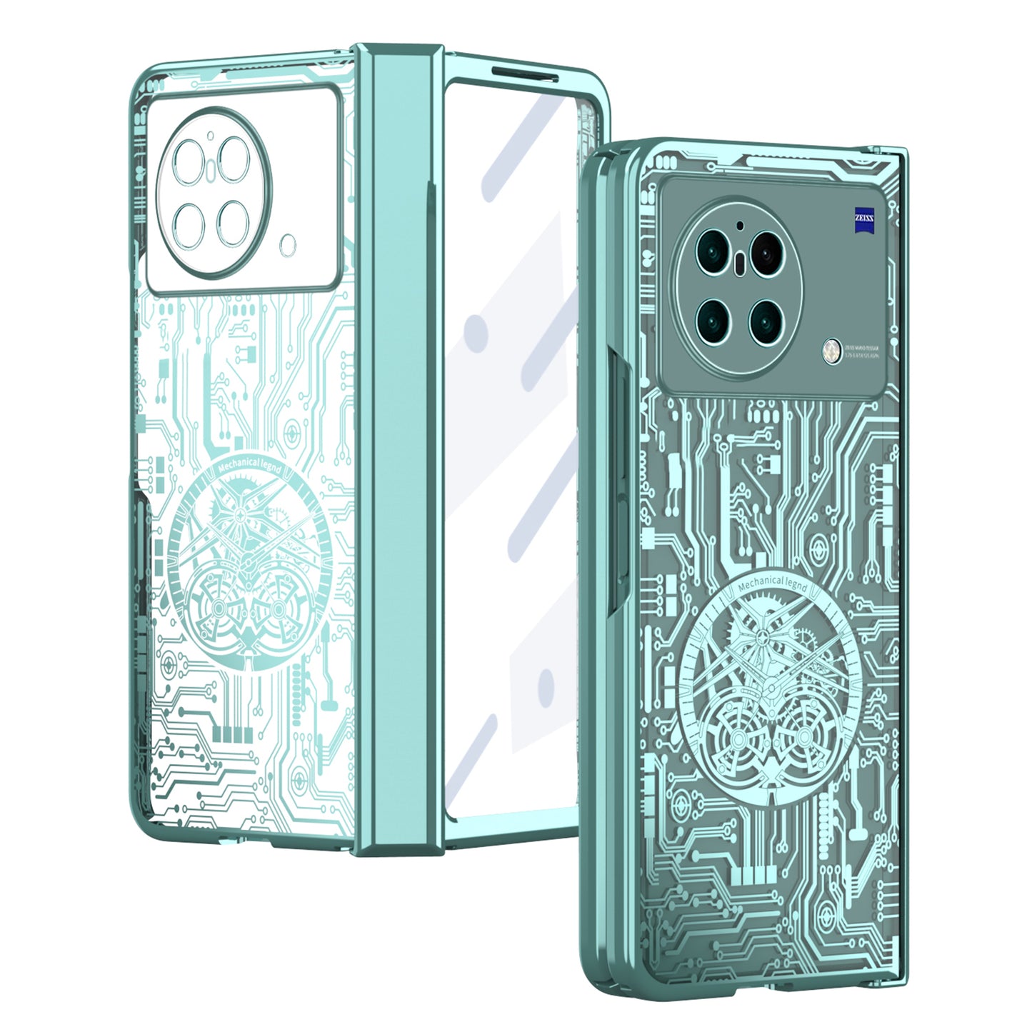 PC Cover for vivo X Fold Mechanical Legend Series Electroplating Folding Phone Case with Tempered Glass Film - Green
