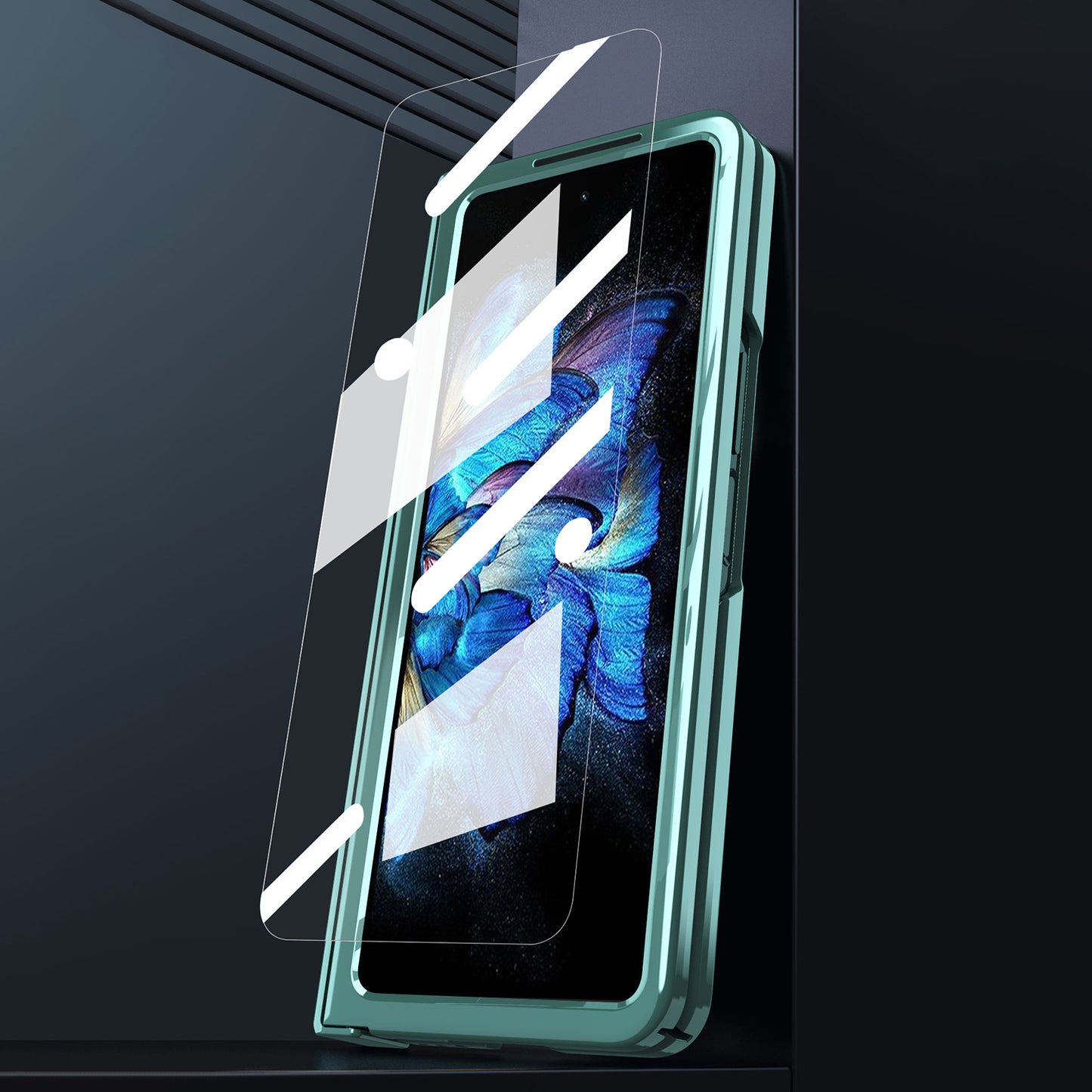 PC Cover for vivo X Fold Mechanical Legend Series Electroplating Folding Phone Case with Tempered Glass Film - Green