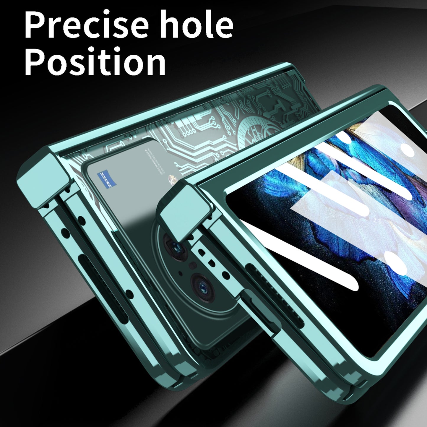 PC Cover for vivo X Fold Mechanical Legend Series Electroplating Folding Phone Case with Tempered Glass Film - Green