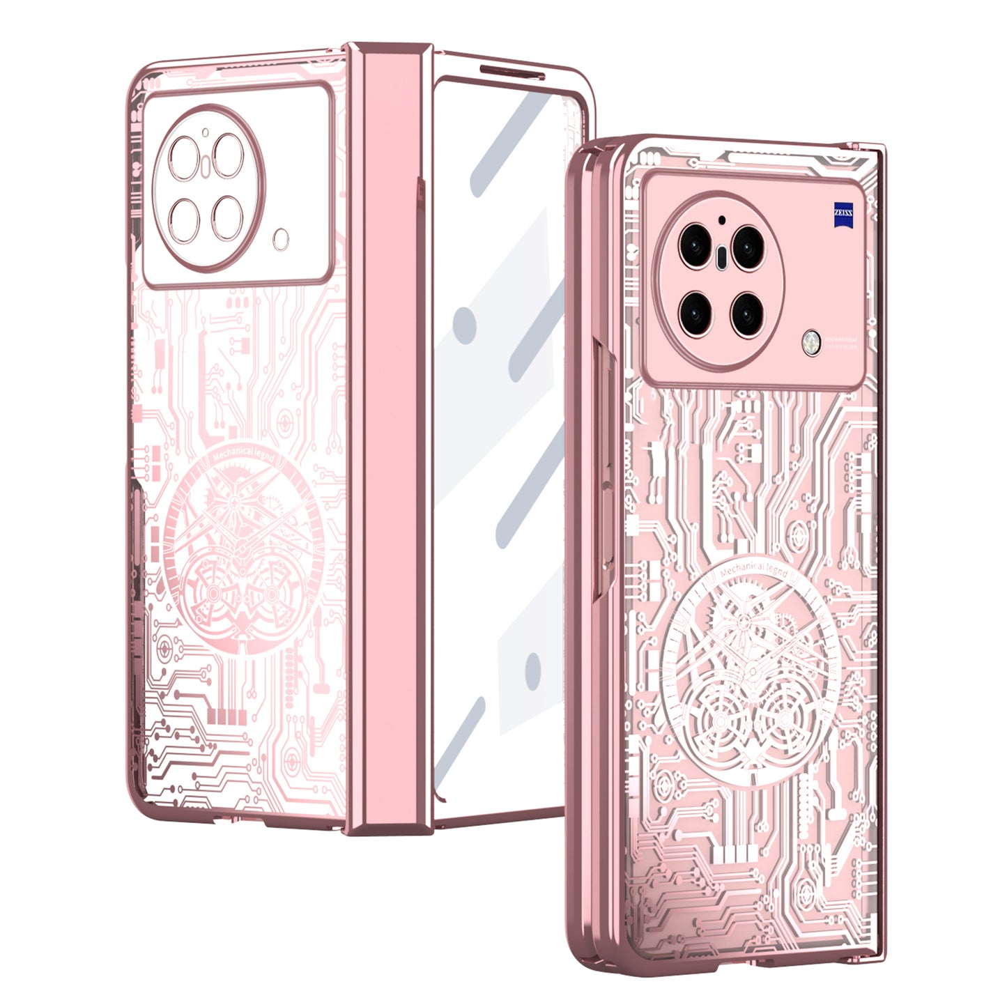 PC Cover for vivo X Fold Mechanical Legend Series Electroplating Folding Phone Case with Tempered Glass Film - Pink