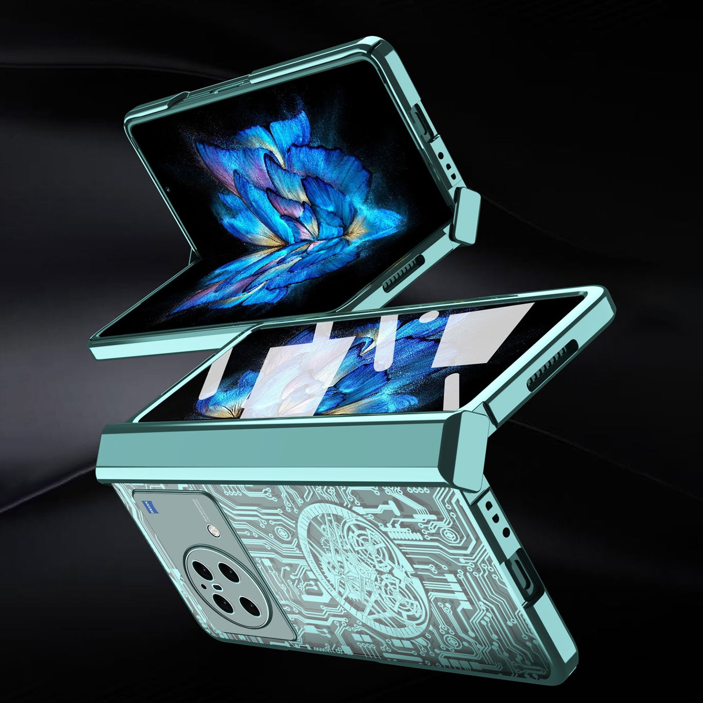 PC Cover for vivo X Fold Mechanical Legend Series Electroplating Folding Phone Case with Tempered Glass Film - Pink