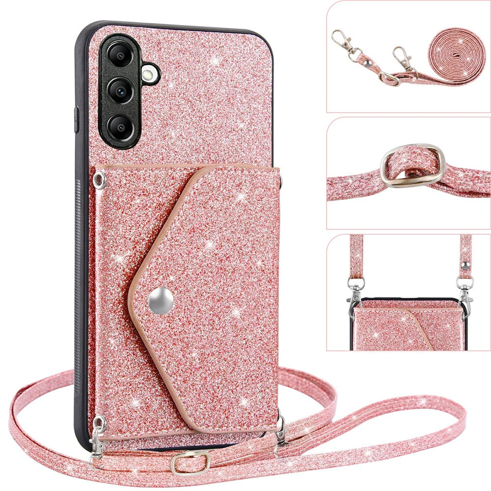 For Samsung Galaxy M14 5G Slim Phone Case Triangle Kickstand Card Holder PU Leather+TPU Phone Cover - Pink