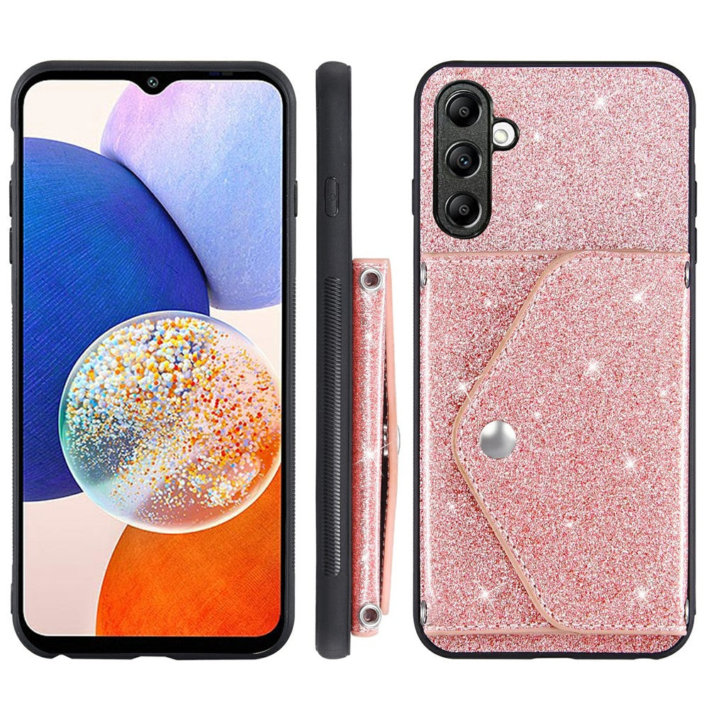 For Samsung Galaxy M14 5G Slim Phone Case Triangle Kickstand Card Holder PU Leather+TPU Phone Cover - Pink