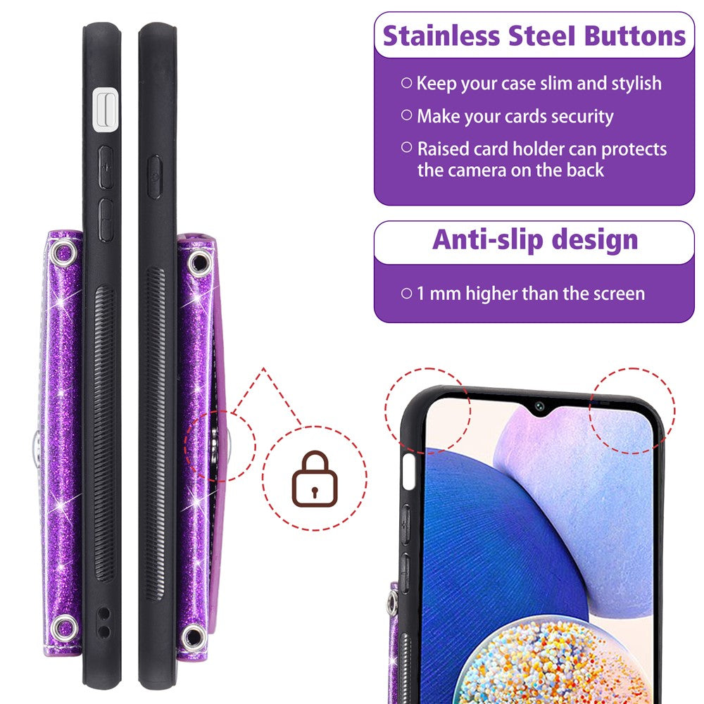 For Samsung Galaxy M14 5G Slim Phone Case Triangle Kickstand Card Holder PU Leather+TPU Phone Cover - Purple