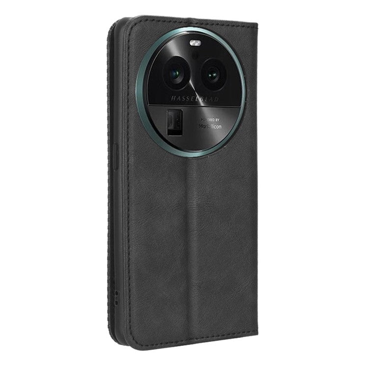 Stand Shell for Oppo Find X6 Pro PU Leather Magnetic Retro Phone Cover Cell Phone Wallet Case - Black