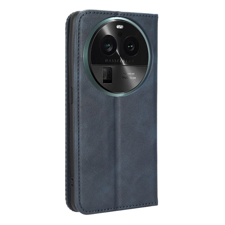 Stand Shell for Oppo Find X6 Pro PU Leather Magnetic Retro Phone Cover Cell Phone Wallet Case - Blue