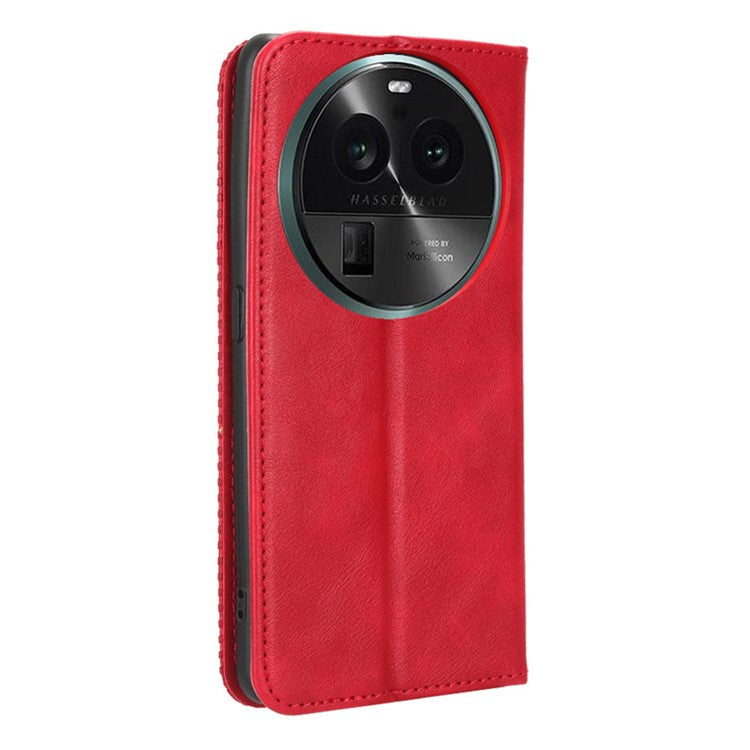Stand Shell for Oppo Find X6 Pro PU Leather Magnetic Retro Phone Cover Cell Phone Wallet Case - Red
