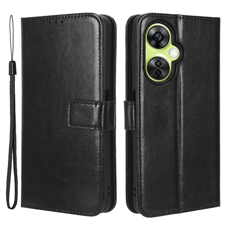For OnePlus Nord CE 3 Lite 5G / Nord N30 5G Phone Leather Case Wallet Stand Crazy Horse Texture Phone Cover - Black