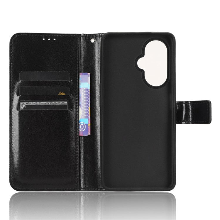 For OnePlus Nord CE 3 Lite 5G / Nord N30 5G Phone Leather Case Wallet Stand Crazy Horse Texture Phone Cover - Black