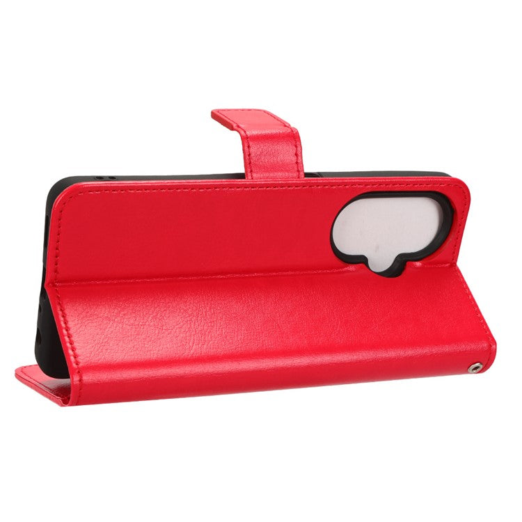 For OnePlus Nord CE 3 Lite 5G / Nord N30 5G Phone Leather Case Wallet Stand Crazy Horse Texture Phone Cover - Red