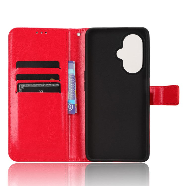 For OnePlus Nord CE 3 Lite 5G / Nord N30 5G Phone Leather Case Wallet Stand Crazy Horse Texture Phone Cover - Red