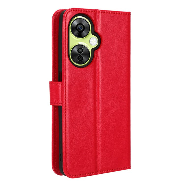 For OnePlus Nord CE 3 Lite 5G / Nord N30 5G Phone Leather Case Wallet Stand Crazy Horse Texture Phone Cover - Red