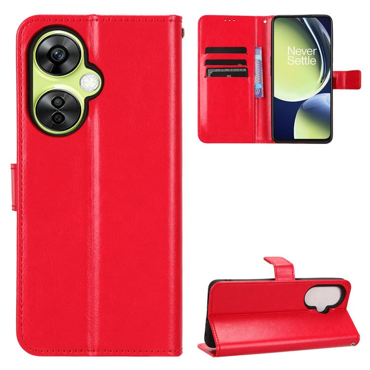 For OnePlus Nord CE 3 Lite 5G / Nord N30 5G Phone Leather Case Wallet Stand Crazy Horse Texture Phone Cover - Red