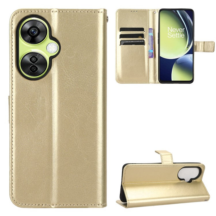 For OnePlus Nord CE 3 Lite 5G / Nord N30 5G Phone Leather Case Wallet Stand Crazy Horse Texture Phone Cover - Gold