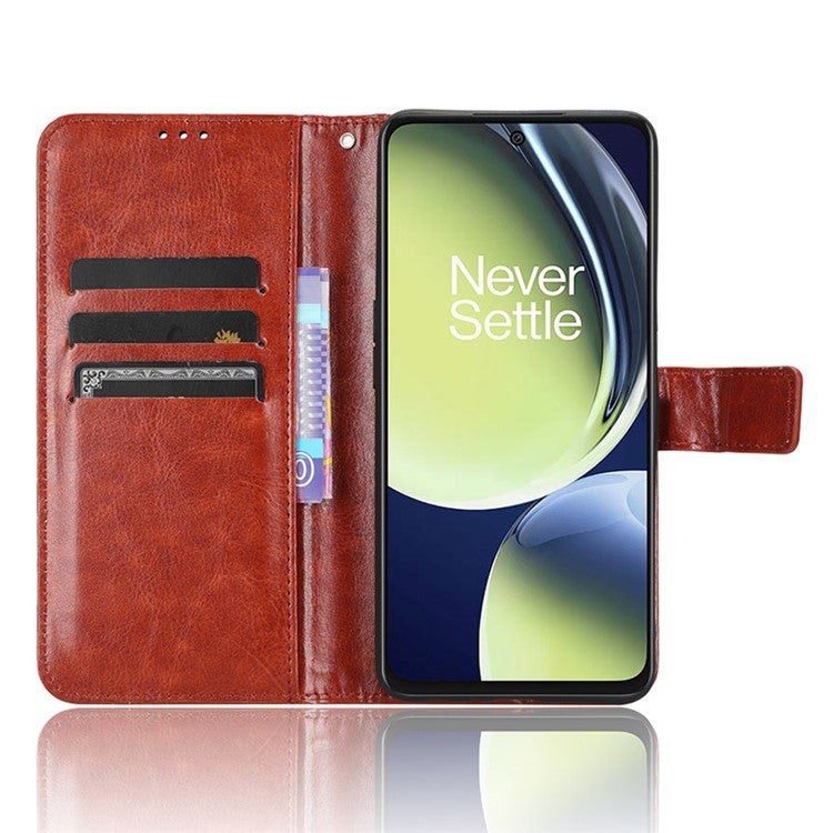 For OnePlus Nord CE 3 Lite 5G / Nord N30 5G Phone Leather Case Wallet Stand Crazy Horse Texture Phone Cover - Brown