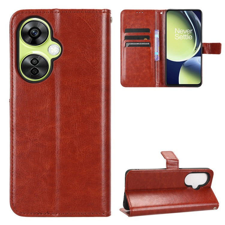 For OnePlus Nord CE 3 Lite 5G / Nord N30 5G Phone Leather Case Wallet Stand Crazy Horse Texture Phone Cover - Brown