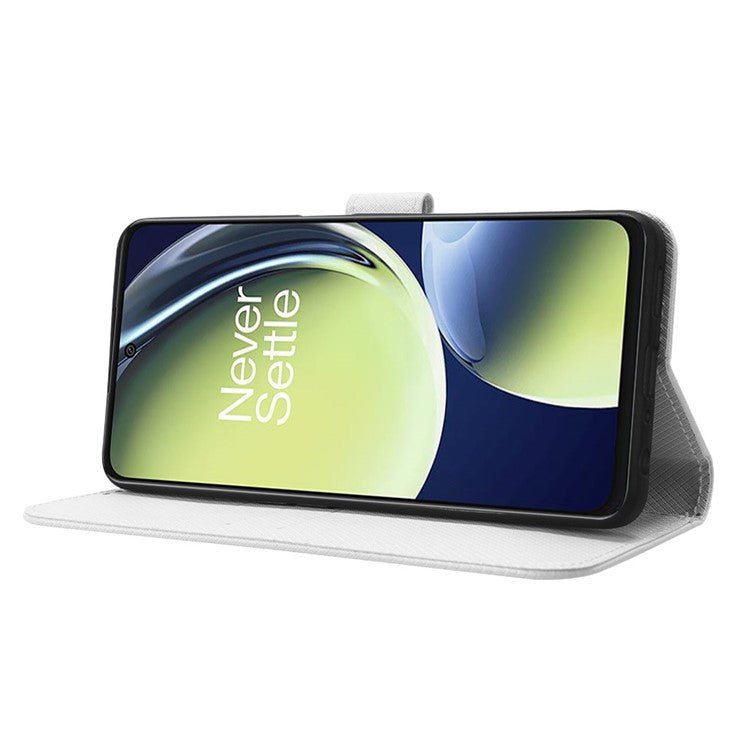 For OnePlus Nord CE 3 Lite 5G / Nord N30 5G Phone Case Wallet Stand Diamond Texture Phone Leather Cover - White