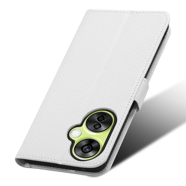 For OnePlus Nord CE 3 Lite 5G / Nord N30 5G Phone Case Wallet Stand Diamond Texture Phone Leather Cover - White