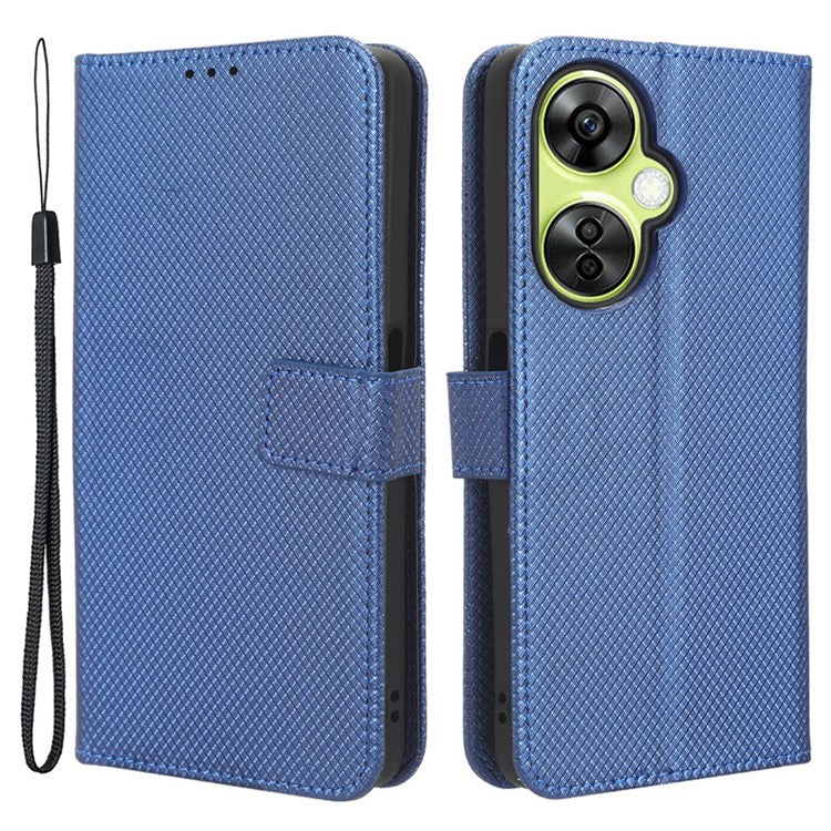 For OnePlus Nord CE 3 Lite 5G / Nord N30 5G Phone Case Wallet Stand Diamond Texture Phone Leather Cover - Blue