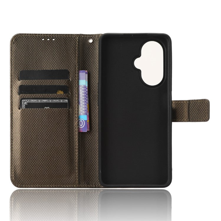 For OnePlus Nord CE 3 Lite 5G / Nord N30 5G Phone Case Wallet Stand Diamond Texture Phone Leather Cover - Brown
