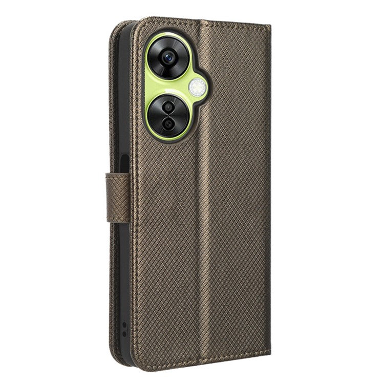 For OnePlus Nord CE 3 Lite 5G / Nord N30 5G Phone Case Wallet Stand Diamond Texture Phone Leather Cover - Brown
