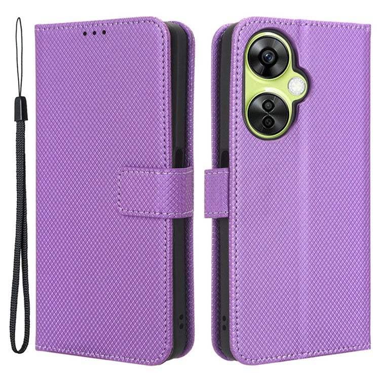 For OnePlus Nord CE 3 Lite 5G / Nord N30 5G Phone Case Wallet Stand Diamond Texture Phone Leather Cover - Purple