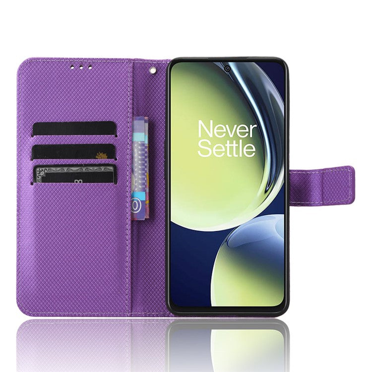For OnePlus Nord CE 3 Lite 5G / Nord N30 5G Phone Case Wallet Stand Diamond Texture Phone Leather Cover - Purple