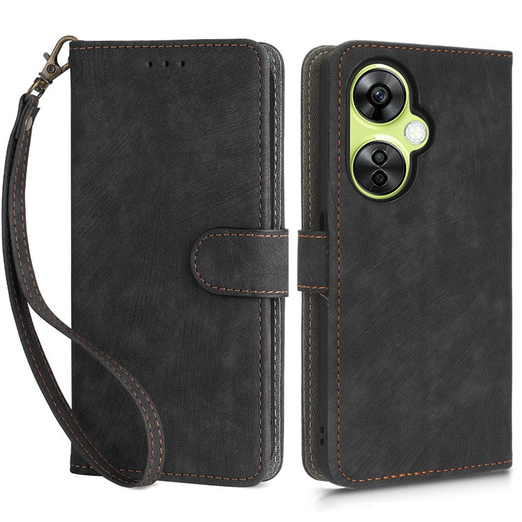 For OnePlus Nord CE 3 Lite 5G / Nord N30 5G Phone Stand Case PU Leather RFID Blocking Wallet Cover with Strap - Black