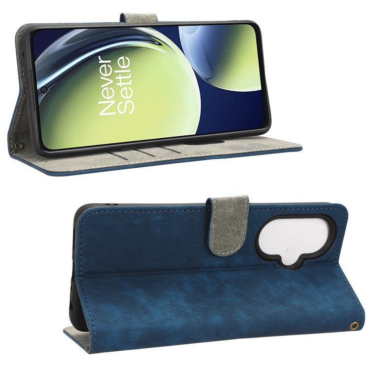 For OnePlus Nord CE 3 Lite 5G / Nord N30 5G Phone Stand Case PU Leather RFID Blocking Wallet Cover with Strap - Blue