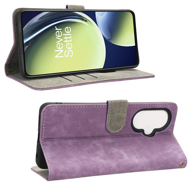 For OnePlus Nord CE 3 Lite 5G / Nord N30 5G Phone Stand Case PU Leather RFID Blocking Wallet Cover with Strap - Purple
